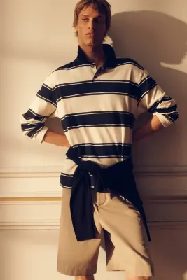 POLO EN COTON INTERLOCK - BLANC / MARINE / RAYÉ — photo 5