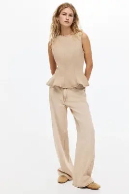 Top péplum en denim - Beige clair — photo 1