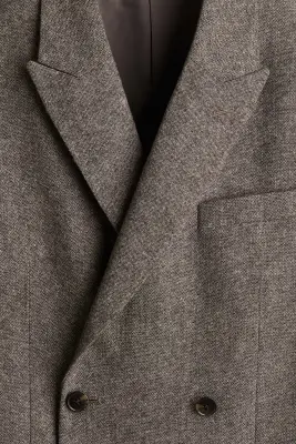 Veste croisée Regular Fit en laine mélangée - Beige foncé chiné — photo 1