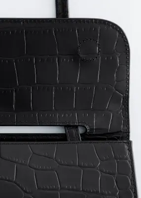 Croc-Effect Leather Shoulder Bag - Noir/Façon croco — photo 3