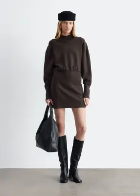 Robe courte en maille à col montant - Marron foncé — photo 2