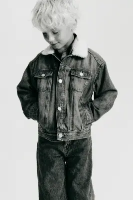 Veste en denim avec col en tissu Teddy bear - Denim blue — photo 2