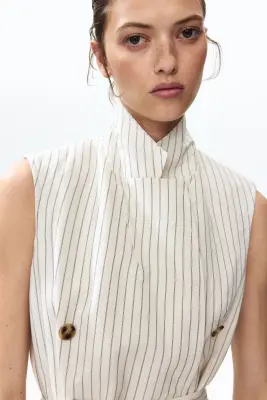 Robe blazer en lin mélangé - Crème/rayé — photo 1
