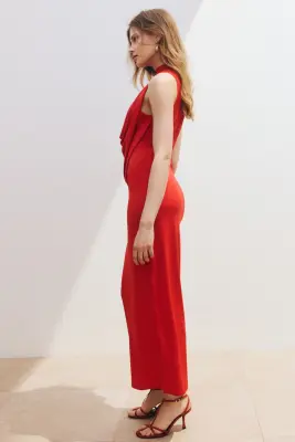 Robe maxi à effet drapé - Rouge — photo 3