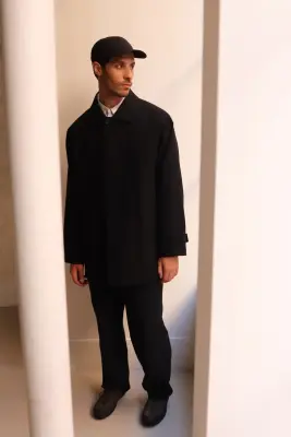 Still By Hand – Silk mixed wool coat CO02263OS – BLACK — photo 2