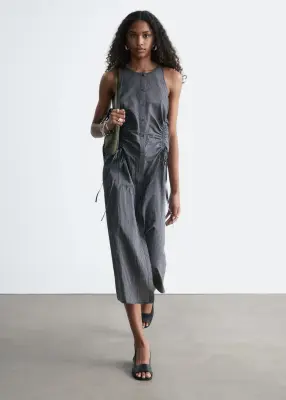 Robe midi sans manches à cordon de serrage - Rayures bleu marine — photo 2