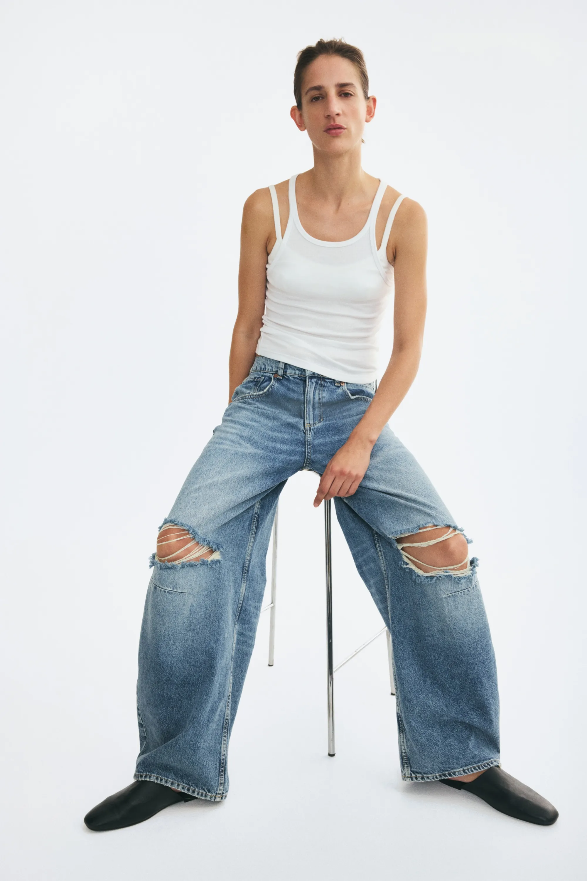 Baggy High Waist Jeans - Bleu denim
