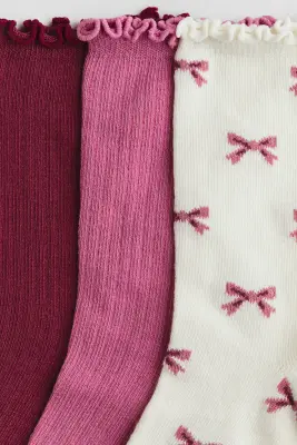 Lot de 3 paires de chaussettes volantées - Violet bruyère/nœuds — photo 1