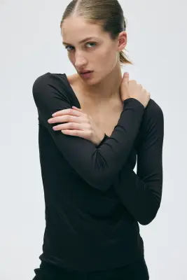 Top à encolure dégagée avec manches longues - Noir — photo 2