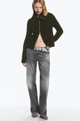 Gilet zippé mélangé mohair - Vert foncé — photo 1