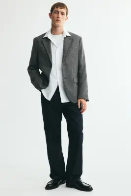 Veste Relaxed Fit en laine mélangée - Gris foncé/motif pied-de-poule — photo 2