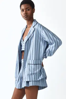 Chemise à col cubain - Bleu ancien clair/rayé — photo 4
