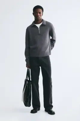 Polo Regular Fit en laine - Gris foncé chiné — photo 2