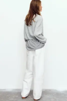 Pull avec col à nouer - Gris clair chiné — photo 2