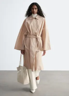 Trench-coat oversize à fines rayures - Beige/Fines rayures — photo 3