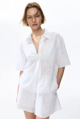 Chemise oversize avec broderie anglaise - Blanc — photo 2