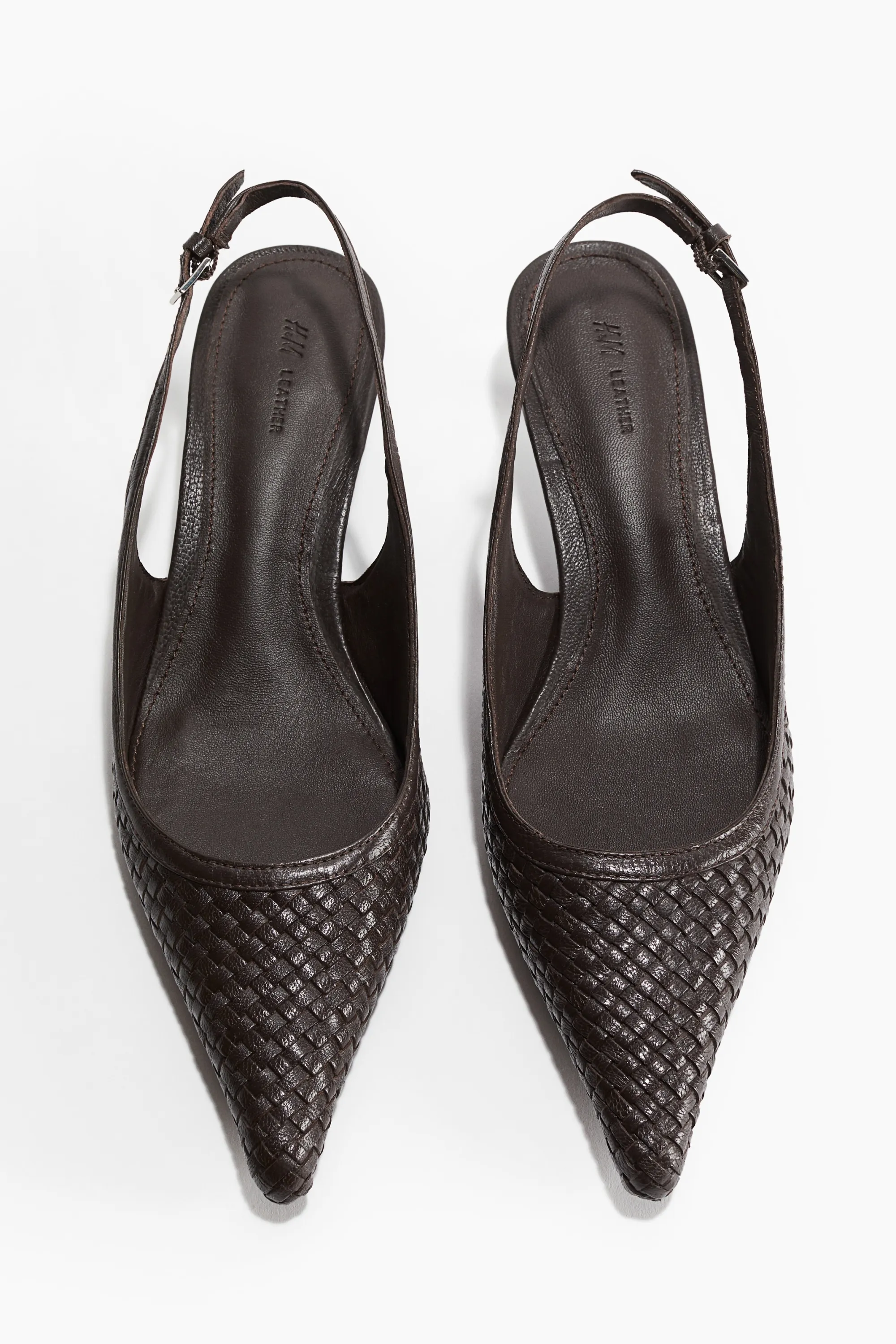 Escarpins à bride arrière en cuir tressé - Marron foncé