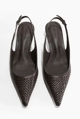 Escarpins à bride arrière en cuir tressé - Marron foncé — photo 1