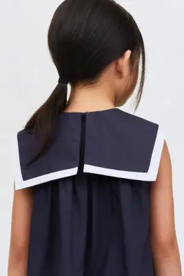 Cotton sailor dress - Bleu marine — photo 3