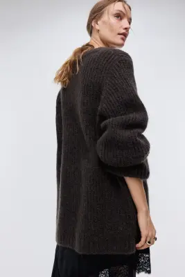 Pull en mohair mélangé - Marron foncé — photo 4