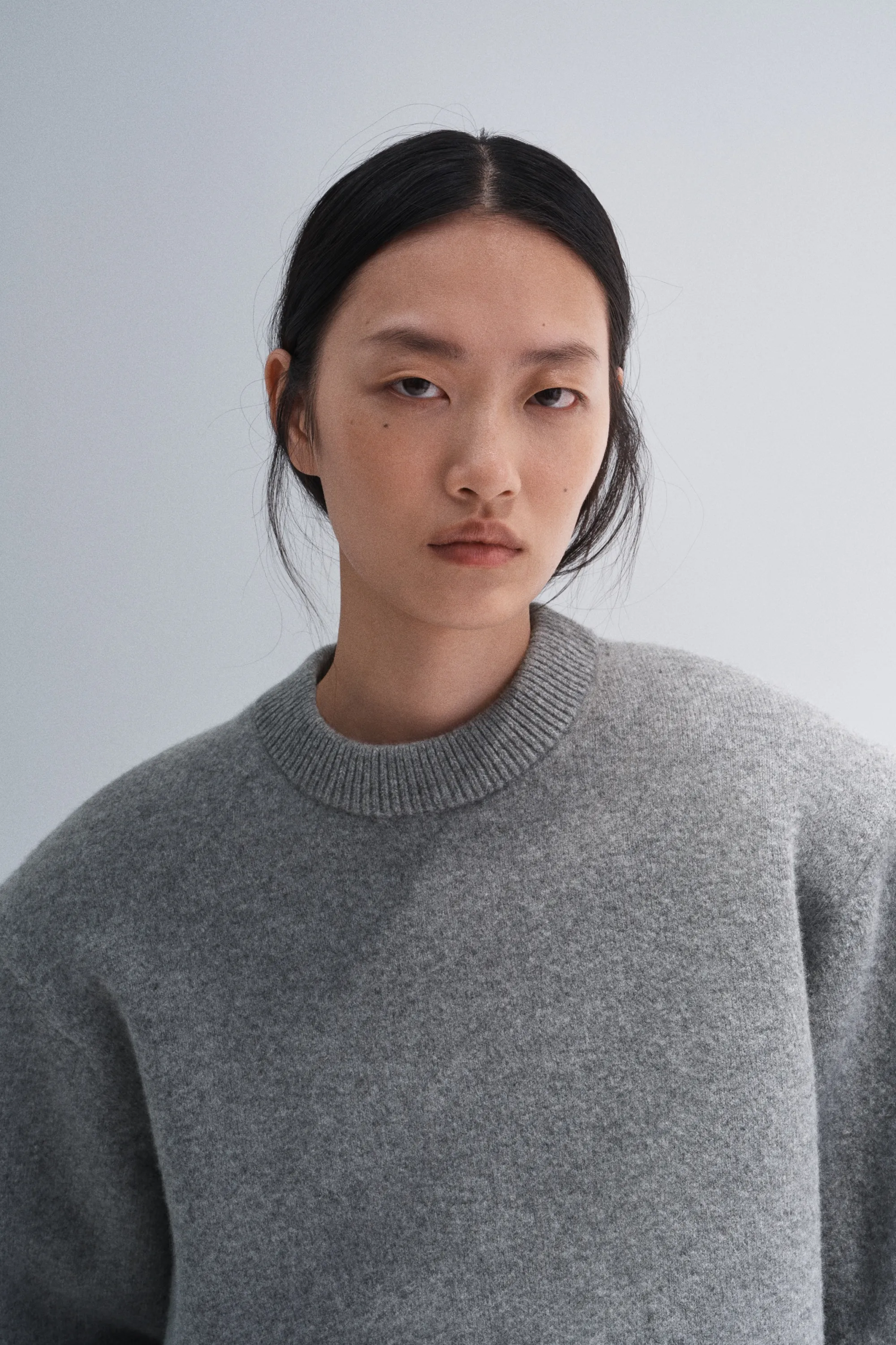 Pull en laine mélangée avec épaulettes - Gris clair chiné