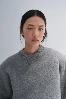Pull en laine mélangée avec épaulettes - Gris clair chiné — photo 1