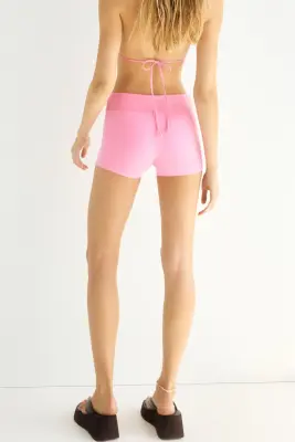 Short moulant en coton avec ceinture repliée - Rose — photo 3
