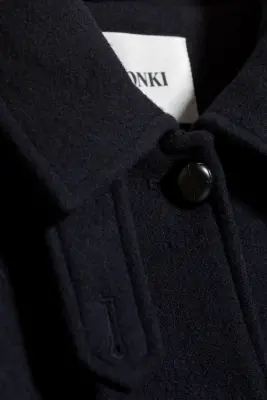 Manteau à col cheminée en mélange de laine - Bleu foncé — photo 4
