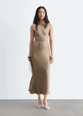 Robe midi en satin sans manches - Champagne — photo 1