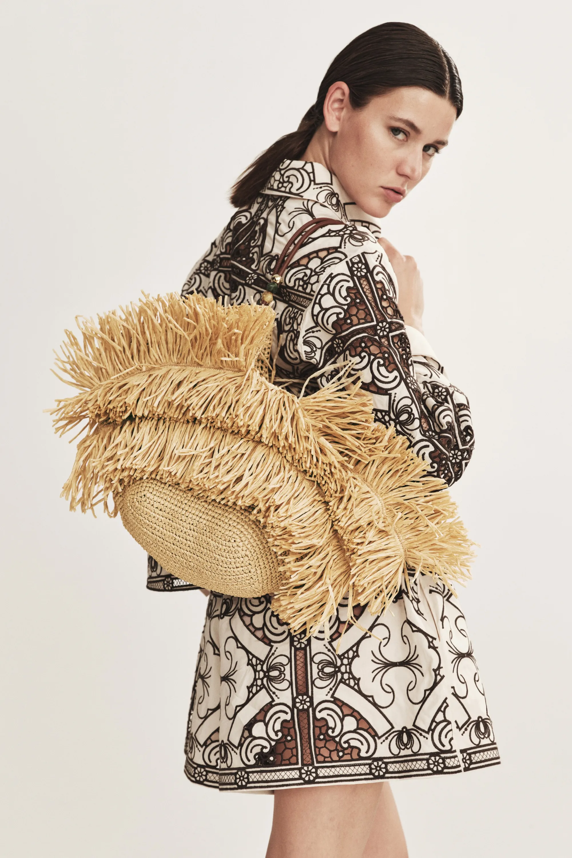 Fringed straw shopper - Beige