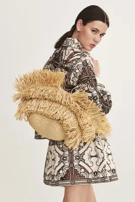 Fringed straw shopper - Beige — photo 1