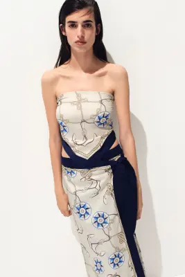 Top bandeau façon foulard en lyocell - Crème/motif — photo 1