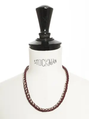 Collier chaîne argent tressée de cuir prune Prix boutique 500€ — photo 2