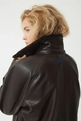 Veste avec col en tissu Teddy bear - Marron foncé — photo 3