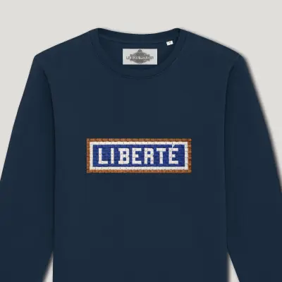SWEAT-SHIRT COTON BIO BRODÉ - LIBERTÉ - NAVY — photo 2