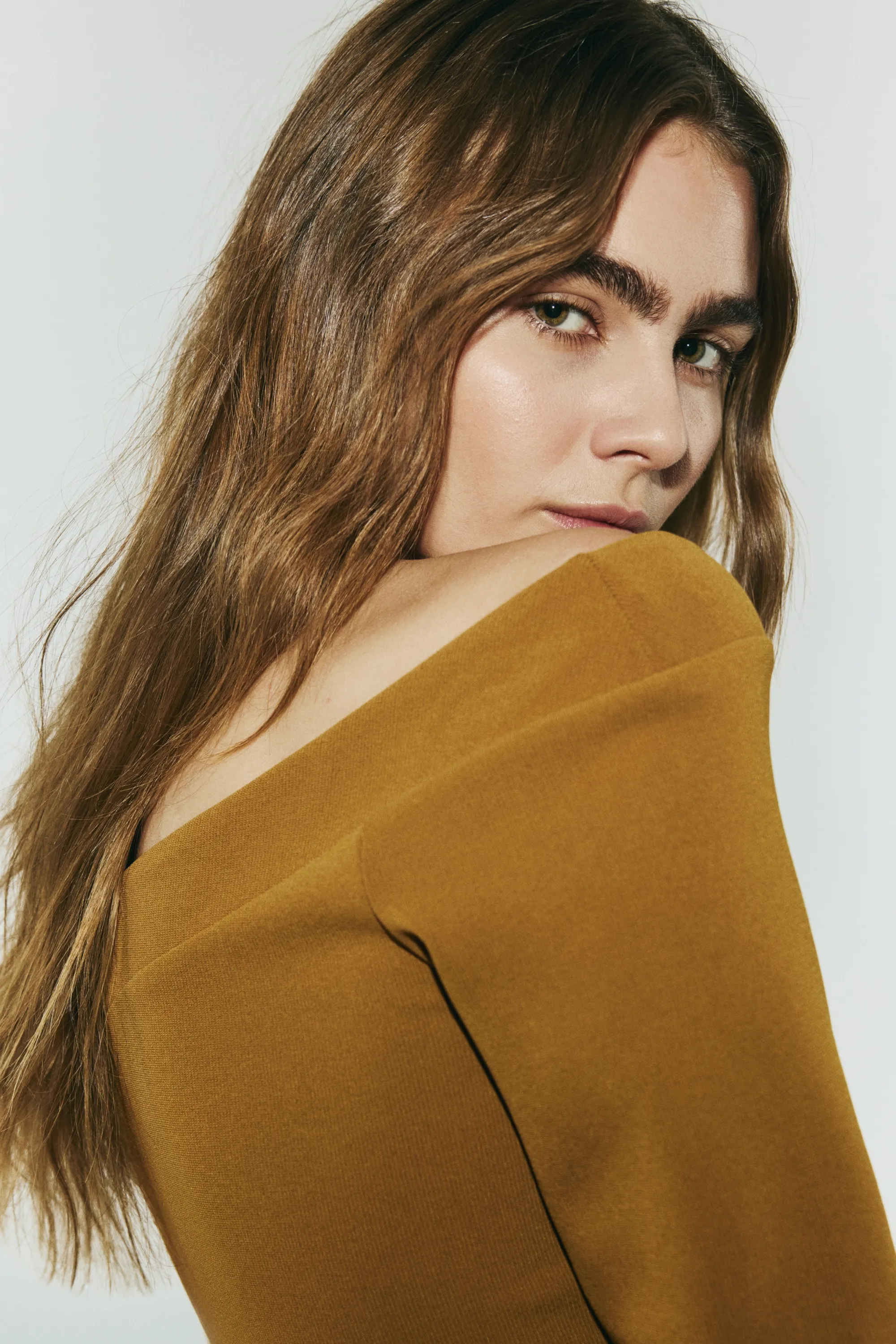 Top épaules nues - Marron clair