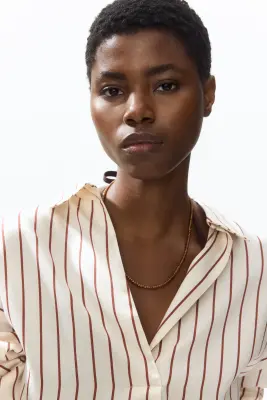 Chemise popover oversize - Crème/rayé — photo 2