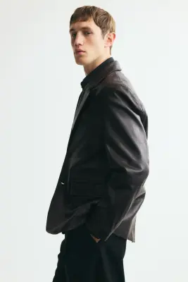 Veste en cuir à fermeture droite - Marron foncé — photo 4