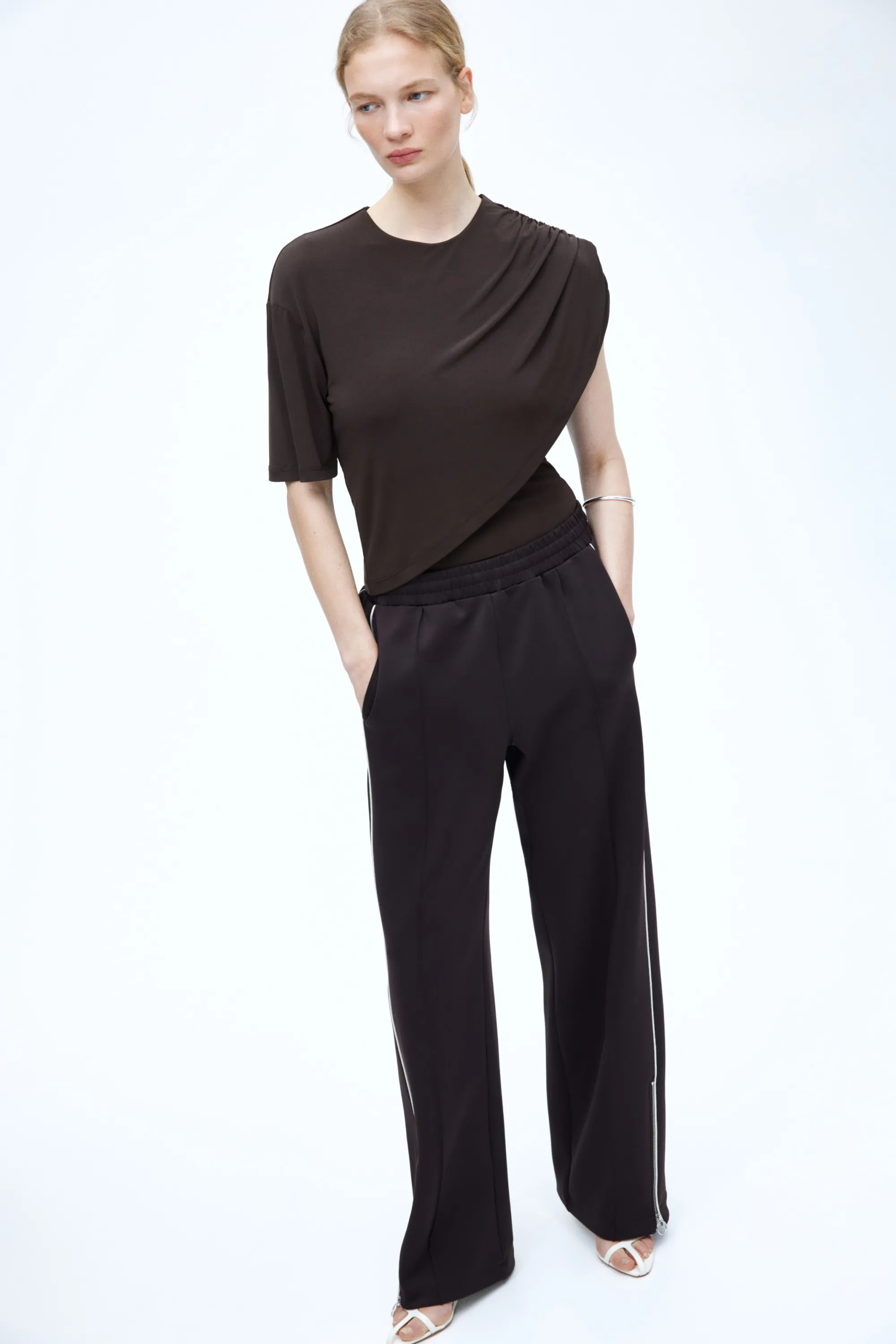 Top à effet drapé - Marron foncé
