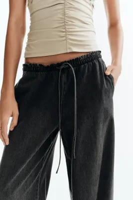 Pantalon en denim avec taille élastique - Gris denim foncé — photo 2
