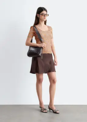 Mini-jupe coupée en biais - Marron foncé — photo 1