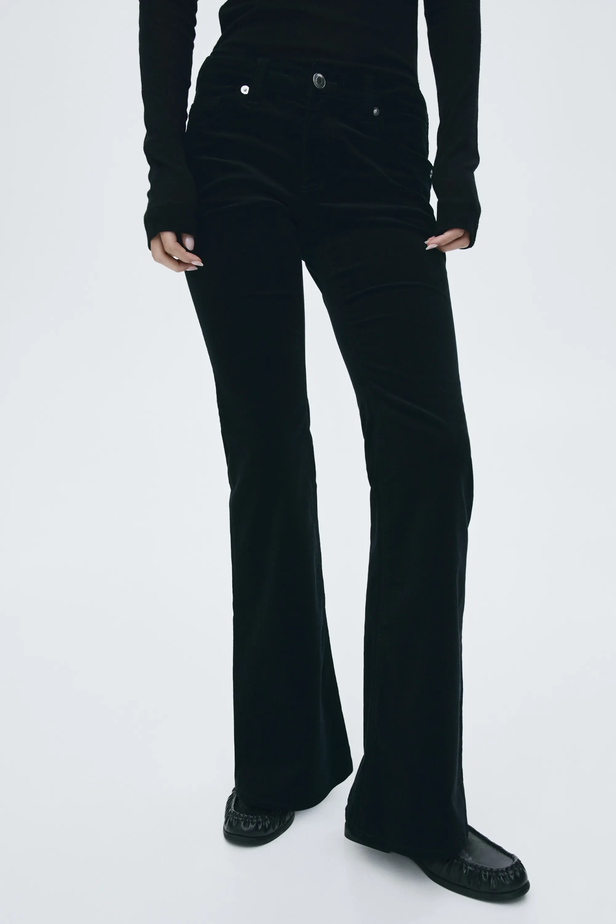 Pantalon évasé en velours côtelé - Noir