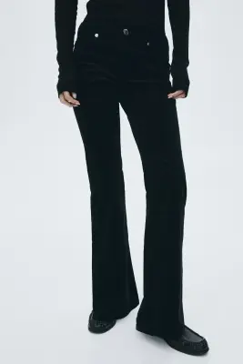 Pantalon évasé en velours côtelé - Noir — photo 1