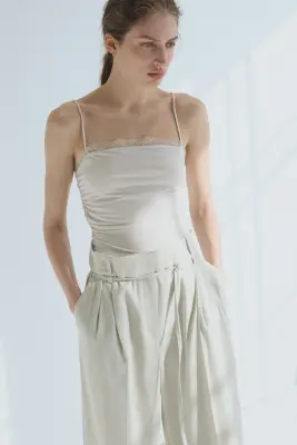 Top à bretelles fines avec dentelle - Blanc — photo 1