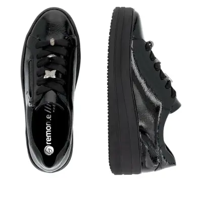 Baskets Remonte D1C09-00 Noires - Cuir Verni Lacets Zip Grande Pointure Femme — photo 4