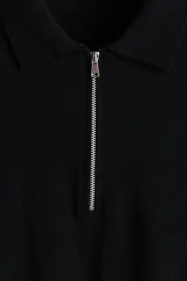 Polo Regular Fit à col zippé en laine mérinos - Noir — photo 5