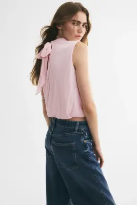 Top court avec base à effet boule - Rose clair — photo 2