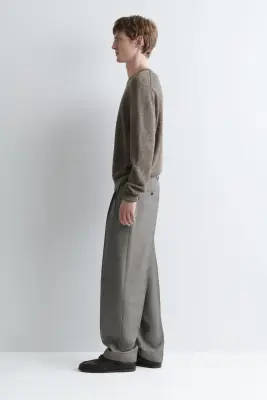 PANTALON FUSEAU DÉCONTRACTÉ EN LAINE TEXTURÉE - BEIGE / CARREAUX — photo 3