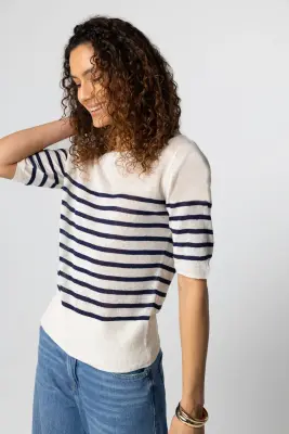 Pull Blue Moon Rayé Col Rond Manches Coudes en Lin — photo 3
