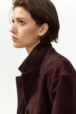 Veste en cuir velours - Bordeaux — photo 1